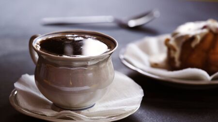 Morning invigorating drink in a cafe or restaurant. Beautiful delicate photo for romanticism.の写真素材