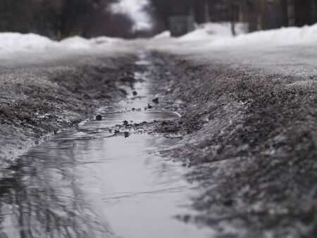 Snow white current stream spring thawの写真素材