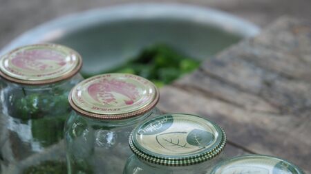Composition of empty cans for preservation at home background