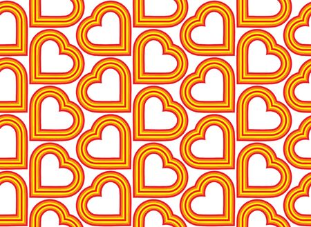 Red and yellow hearts on white background. Vector illustration seamless pattern. Flat designのイラスト素材