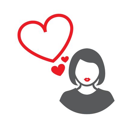 Vector illustration of a female silhouette and red lips. There are several heart symbols nearby.のイラスト素材