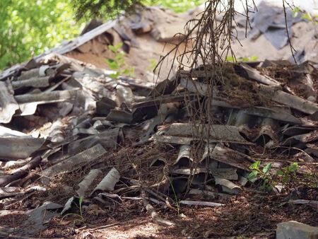 Construction debris lies in the open airの写真素材