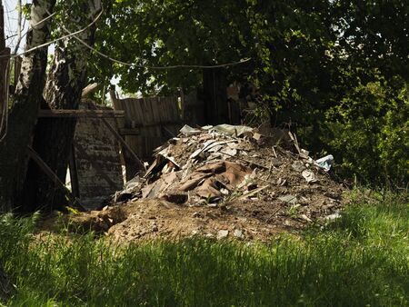 Construction debris lies in the open airの写真素材