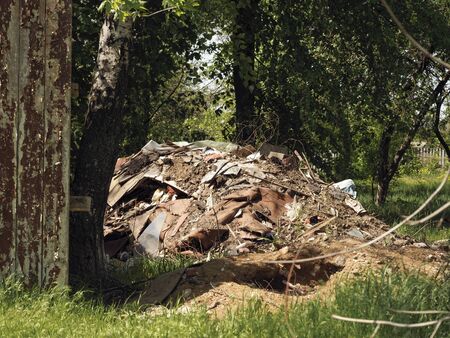 Construction debris lies in the open airの写真素材