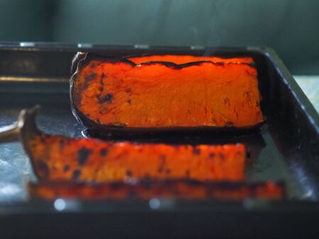 Roasted, baked pumpkin with addition aromatic thyme and salt.の写真素材