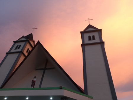 Church in the sunset time, Chiangmai, Thailand.の写真素材