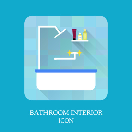 Bathroom interior icon. Shampoo and soap. Vector.のイラスト素材