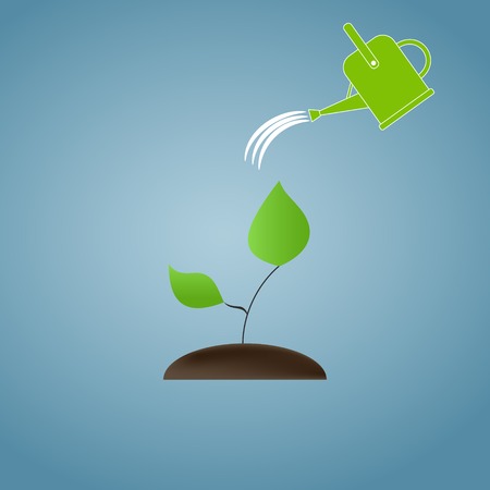 The concept of ecological restoration. Watering a tree. Vector Illustration.のイラスト素材