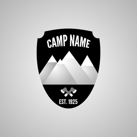 Camping mountain icon, with crossed axe. Labels and badges.  Camp emblems.のイラスト素材