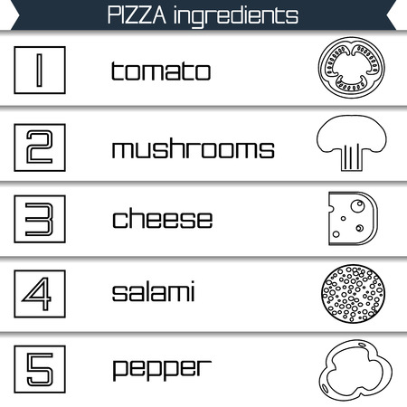 Pizza ingredients infographics in black and white styleのイラスト素材
