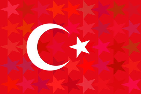 Turkey flag on unusual red stars background. Original proportions and high quality. Vector illustrationのイラスト素材