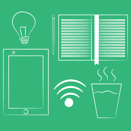 Set of variety brainstorming elements. Isolated on green background. Top view. Vectorのイラスト素材