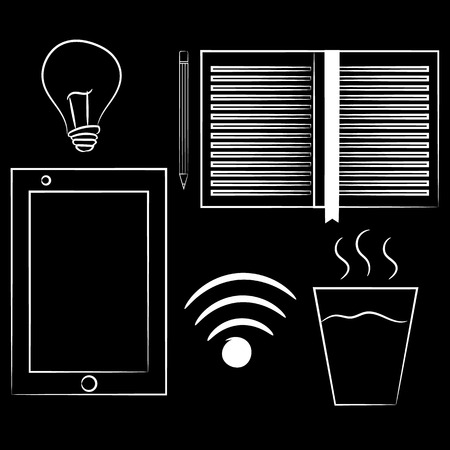 Set of variety brainstorming elements. Isolated on black background. Top view. Vectorのイラスト素材