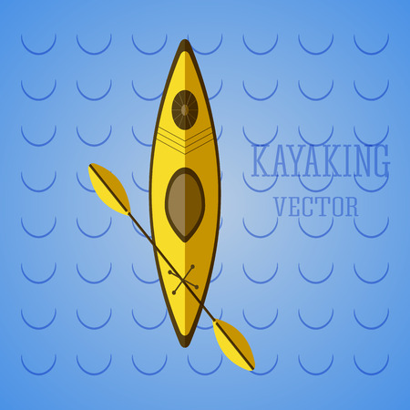 Canoe icon vector. Kayak illustration on blue waves. Summer icon and badge. Vectorのイラスト素材