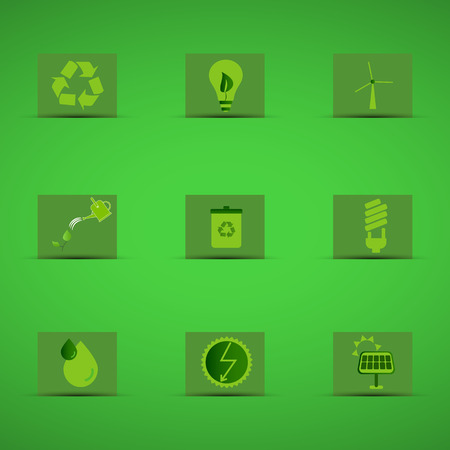 Eco friendly icon set in green design on green background. Logo and badge. Love for environmental Energy-saving lifestyle. Vectorのイラスト素材