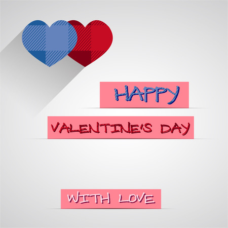Bright 2015 Valentine s day card. With long shadow. Hipster hearts design. Unusual lovely style. With heart and text. Can be used as poster, banner. Vectorのイラスト素材
