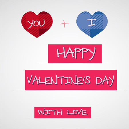 Bright 2015 Valentine s day card. With long shadow. Hipster hearts design. Unusual lovely style. With heart and text. Can be used as poster, banner. Vectorのイラスト素材