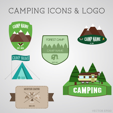 Set of outdoor adventure badges and campsite logo emblems. Summer 2015 stickers. Vectorのイラスト素材