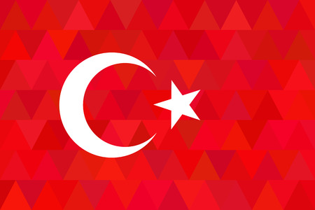 Turkey flag on unusual red triangles background. Original proportions and high quality. Vector illustrationのイラスト素材