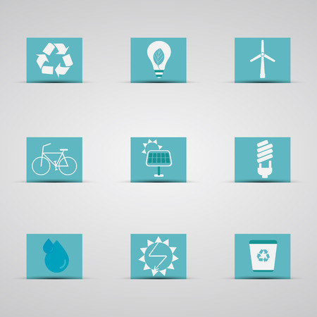 Eco friendly icon set in lovely blue and silver design background. Logo and badge. Love for environmental Energy-saving lifestyle. Vectorのイラスト素材