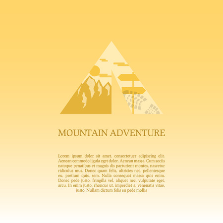 Mountain camp design template. Adventure symbol vector concept. Tent with landscape. Unique icon idea for recreation theme. Can be used as banner, poster, flyer etc. Vector illustration.のイラスト素材