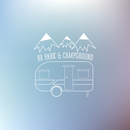 RV and caravan park template. Can be used as logo, badges banner, poster, flyer etc. Outdoor theme. Grayscale design. Vector illustration.のイラスト素材