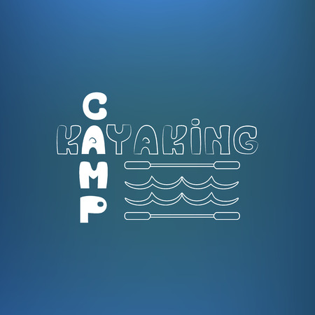 Kayaking camp poster, banner. On blue like underwater background. Vector Illustrationのイラスト素材