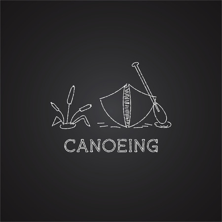 Canoe icon and icon. Chalk drawing design on black background. のイラスト素材