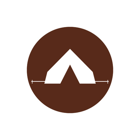 Tourist tent sign icon. Camping symbol. Travel design. Circle flat button with shadow. Modern UI website navigation. Vector illustration.のイラスト素材