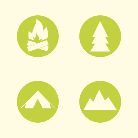 Tourist sign icon set. Camping symbols. Travel design. Circle flat buttons. Modern UI website navigation. Vector illustrationのイラスト素材