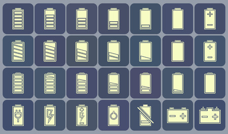 Set of Silhouette on blue buttons backgrounds, flat design. Unusual retro style. Vector illustrationのイラスト素材