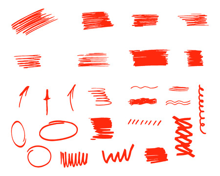 Different design elements, brush strokes isolated on white background. Set of unusual symbols and elements to customize your project. Vector illustration.のイラスト素材