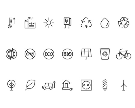 Green, Ecology and environmental protection outline icon set. のイラスト素材