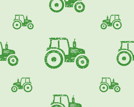 Natural products seamless pattern, farm fresh, eco design. Green tractor. Vector illustrationのイラスト素材