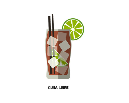 Cuba Libre cocktail. Modern flat design. Isolated on white background. Vector illustrationのイラスト素材
