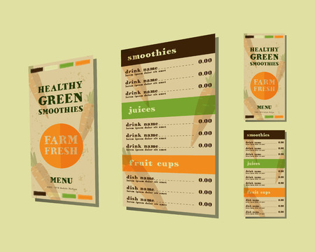 Vegetable smoothie menu vector concept. Fresh elements for cafe or restaurant with energetic fresh drink made in flat style. Fresh juice for healthy life. Organic raw shake. Isometric. Illustrationのイラスト素材