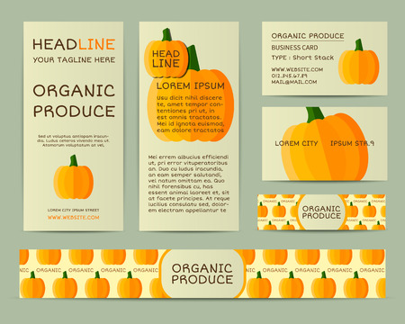 Farm Fresh business corporate identity design with pumpkin. Branding your organic company. Mock up design with shadow. Best for natural shop, organic fairs, eco markets and local companies. Vector.のイラスト素材