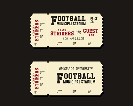 American Football, Rugby or Soccer Ticket Card Retro design. University championship game. Vintage stylish design. Vector illustrationのイラスト素材