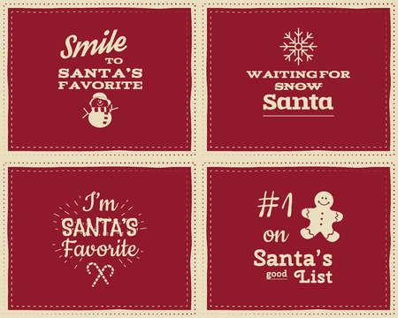 Set of unusual Christmas funny signs quotes backgrounds designs for kids-i'm santa's favorite. Nice retro palette. Red and white colors. Can be use as flyer, banner, poster, background. card. Vectorのイラスト素材