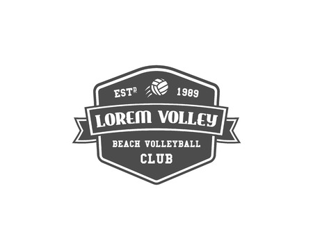 Volleyball label, badge, logo and icon. Sports insignia. Best for volley club, sport shops, sites or magazines. Use it as print on tshirt. Monochrome design. Vector illustrationのイラスト素材