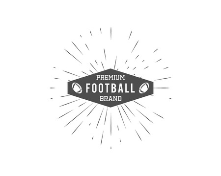 Vintage american football and rugby label, emblem and  design with sunburst element. Hand drawn monochrome style with text. Usa sports identity symbol. Vector illustration.のイラスト素材