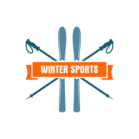 Winter sports Label. Vintage Mountain explorer badge. Outdoor adventure logo design. Travel hand drawn and hipster color insignia. Ski and snowboard icon symbol. Camping emblem. Wilderness Vector.のイラスト素材