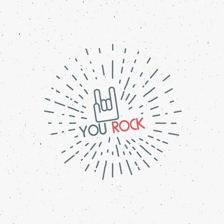 Distressed black and white poster with rock hand sign with You Rock tattoo on itのイラスト素材
