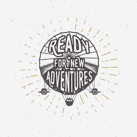 Vintage airship tee design. Retro Dirigible poster. Adventure letter design. Label vector design. Old tshirt template. Typography concept. Aircraft stamp, patch for web design or printing t-shirtのイラスト素材