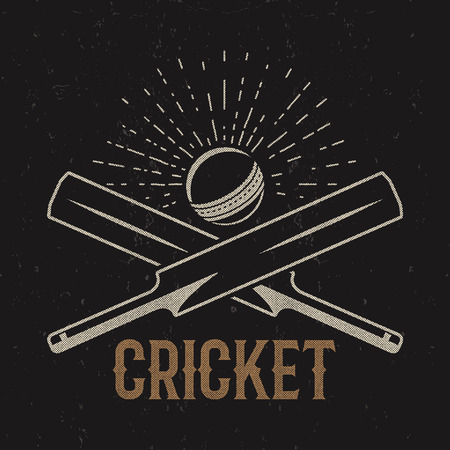 Retro cricket club emblem design. Cricket logo icon design. Cricket badge. Sports logo symbols with cricket gear, equipment. Cricket tee design. Tee shirt emblem. T-Shirt prints retro styleのイラスト素材