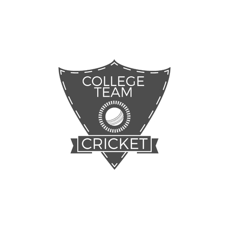 Cricket college team emblem and shield. Cricket team  design. Cricket club badge. Sports symbols with cricket gear, equipment. Use for web design, tee design or print on t-shirt. Monochrome.のイラスト素材