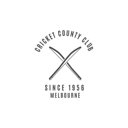 Cricket club emblem and design elements. Cricket design. Cricket badge. Sports symbols with cricket gear, equipment. Use for web design, tee design or print on t-shirt. Monochrome.のイラスト素材