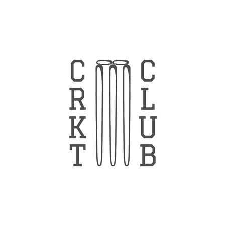 Cricket club emblem design. Cricket design. Cricket club badge. Sports symbols with cricket gear, equipment. Use for web design, tee design or print on t-shirt. Monochrome.のイラスト素材