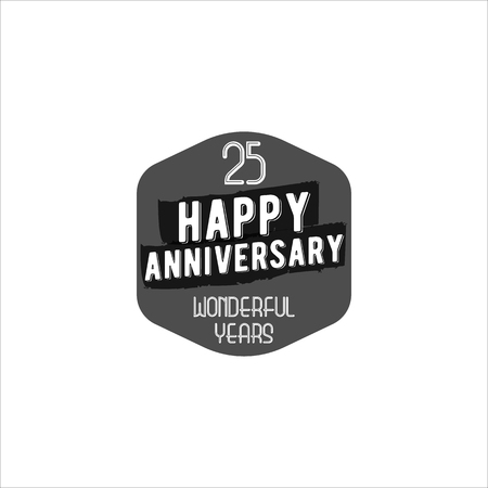 Happy 25th anniversary badge, sign and emblem. Retro monochrome design. Easy to edit and use your number, text. Vector illustration isolate on white background.のイラスト素材