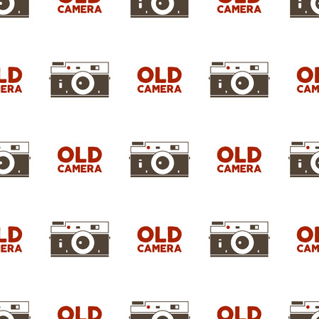 Old camera seamless pattern. Vintage photography elements and typography design. Vector background. Illustration.のイラスト素材